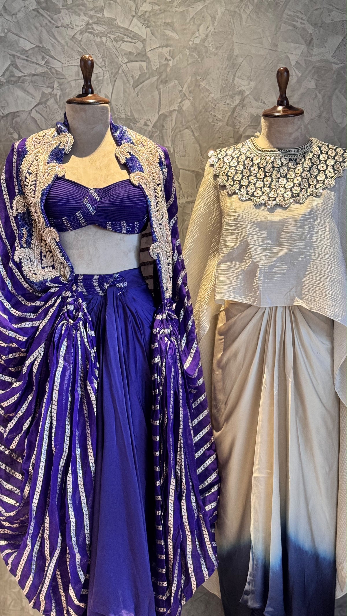 Indigo Empress Striped Purple Cape Set , with Blouse and Draped Dhoti skirt