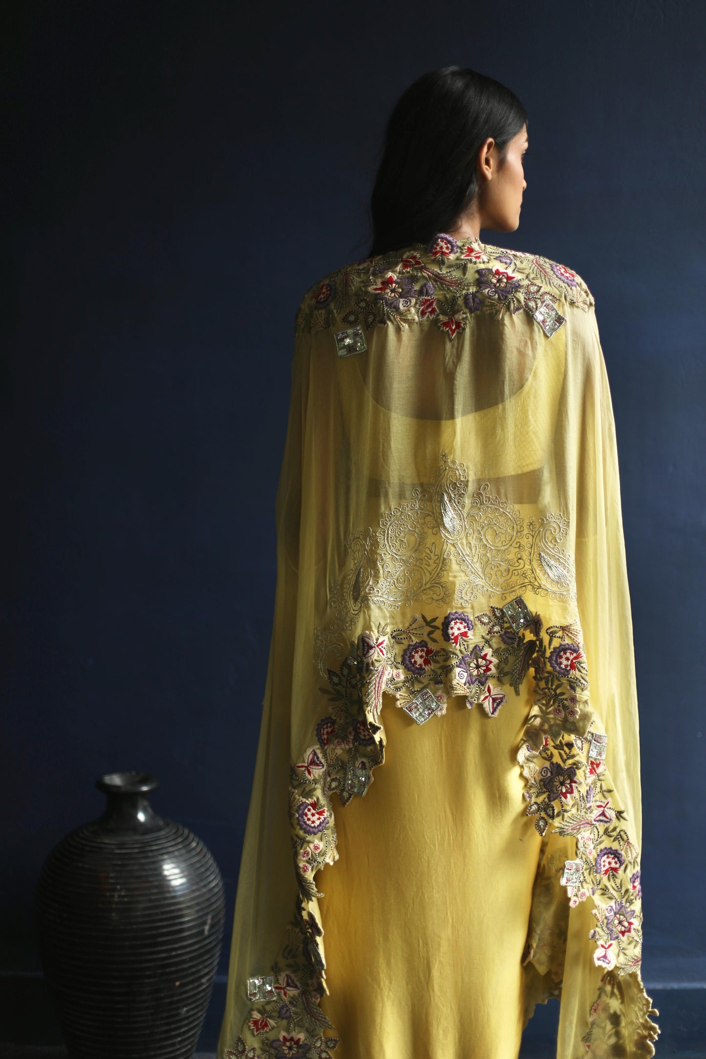 Sunshine Floral Cape and Dhoti Skirt Set