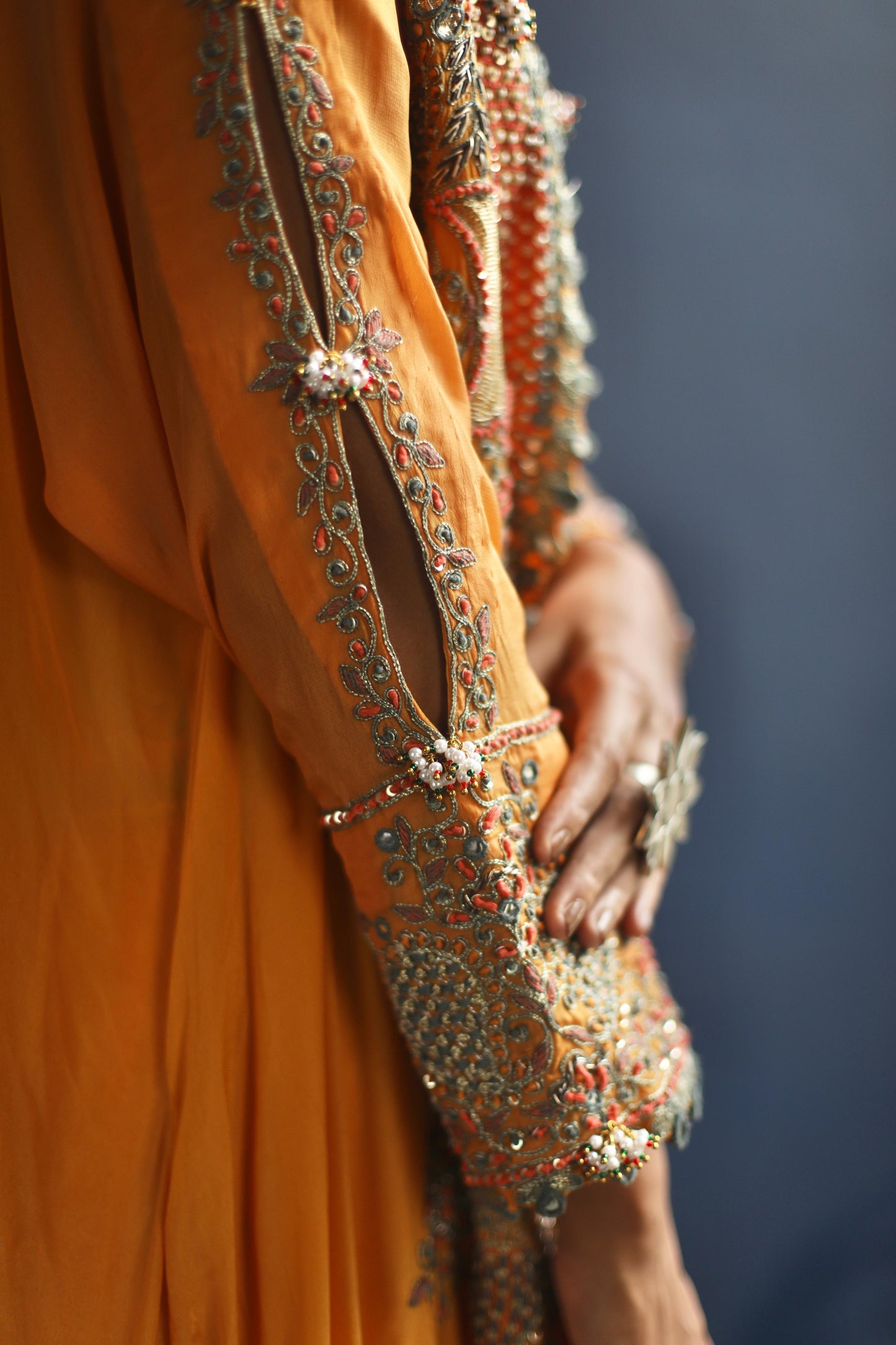 Apricot Paisley Jacket and Peach Lehenga Set