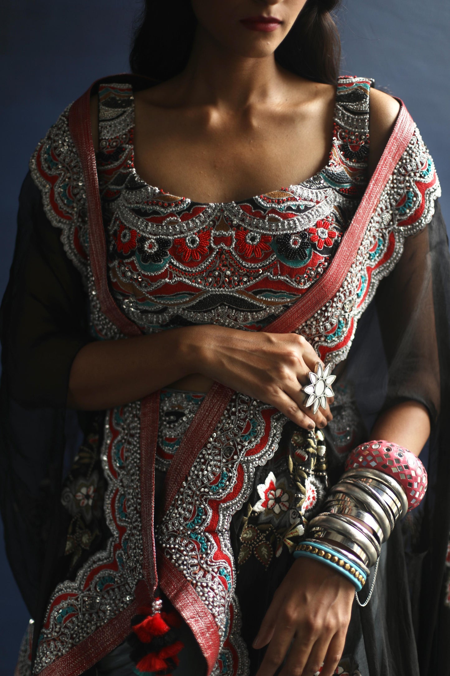 Black Devi Cape and Dhoti Skirt Set