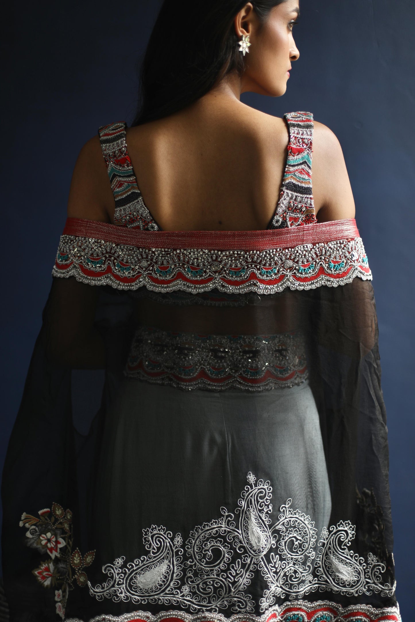 Black Devi Cape and Dhoti Skirt Set