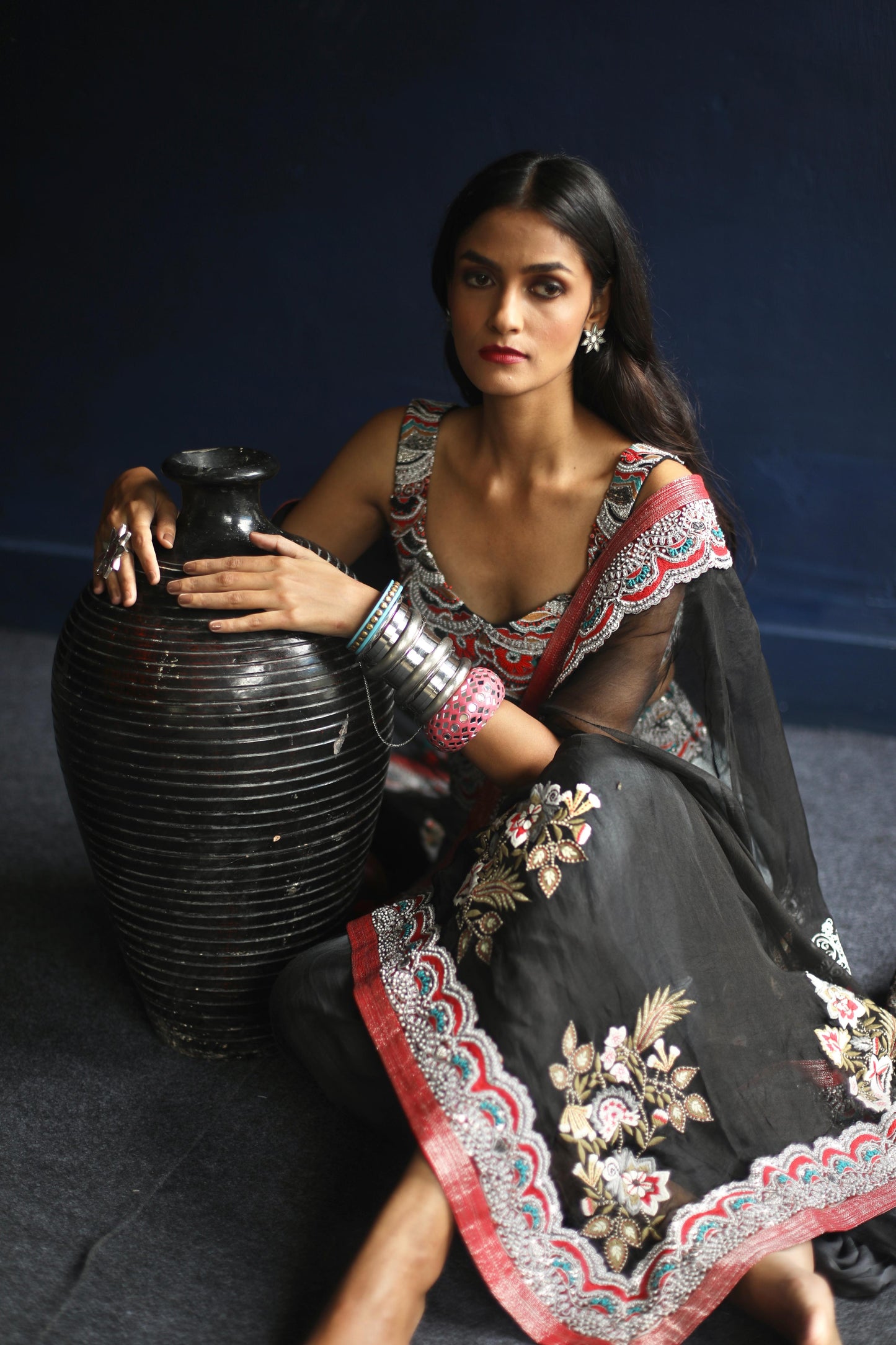 Black Devi Cape and Dhoti Skirt Set