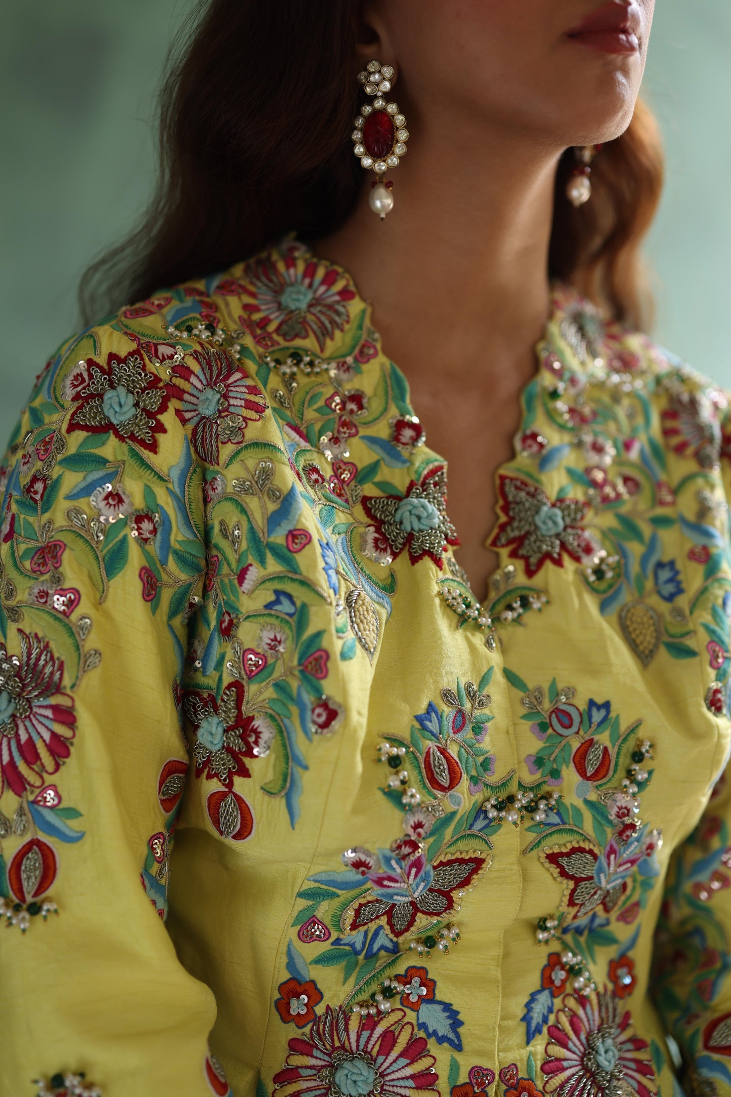 Lime Peplum Jacket and Drape Skirt Set