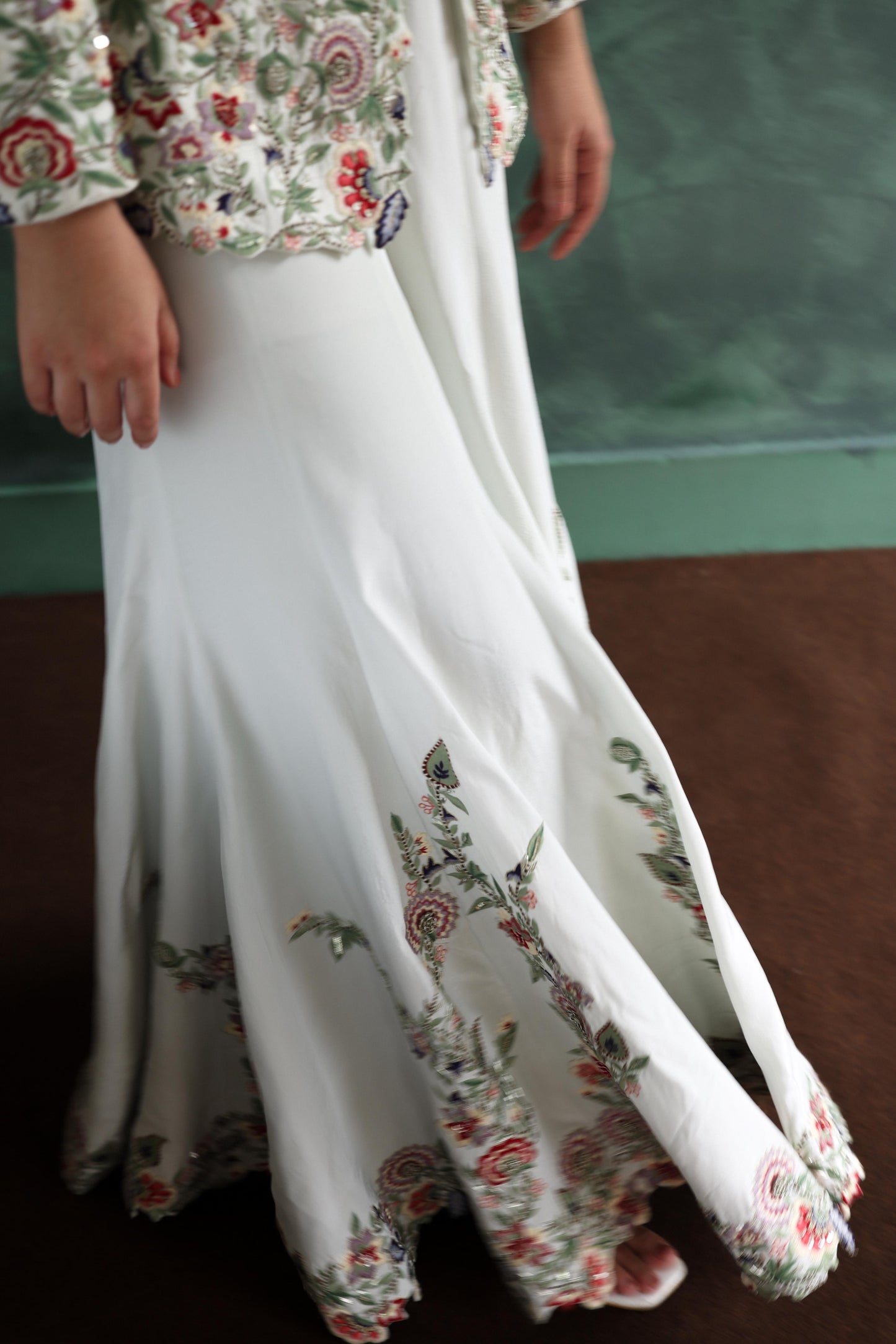 Multi-Colour Floral Jacket and Ivory Sharara Pants Set