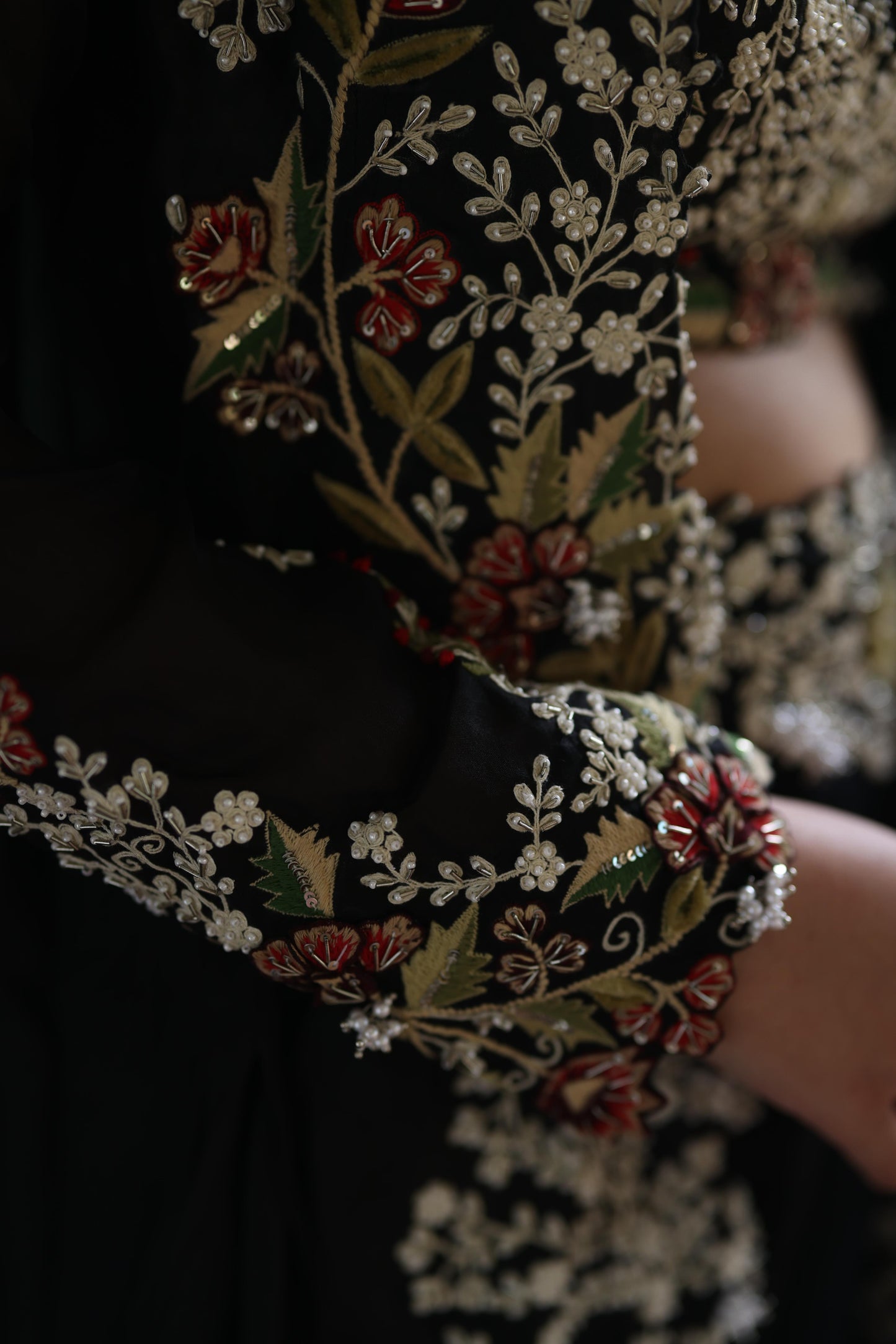 Black Floral Jacket and Sharara Pants Set