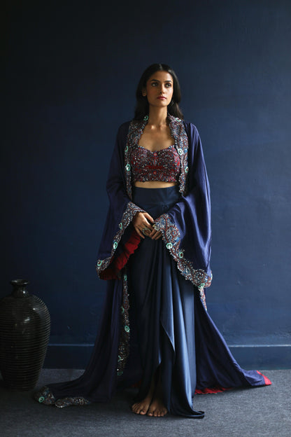 Navy Abaya Cape and Drape Skirt Set