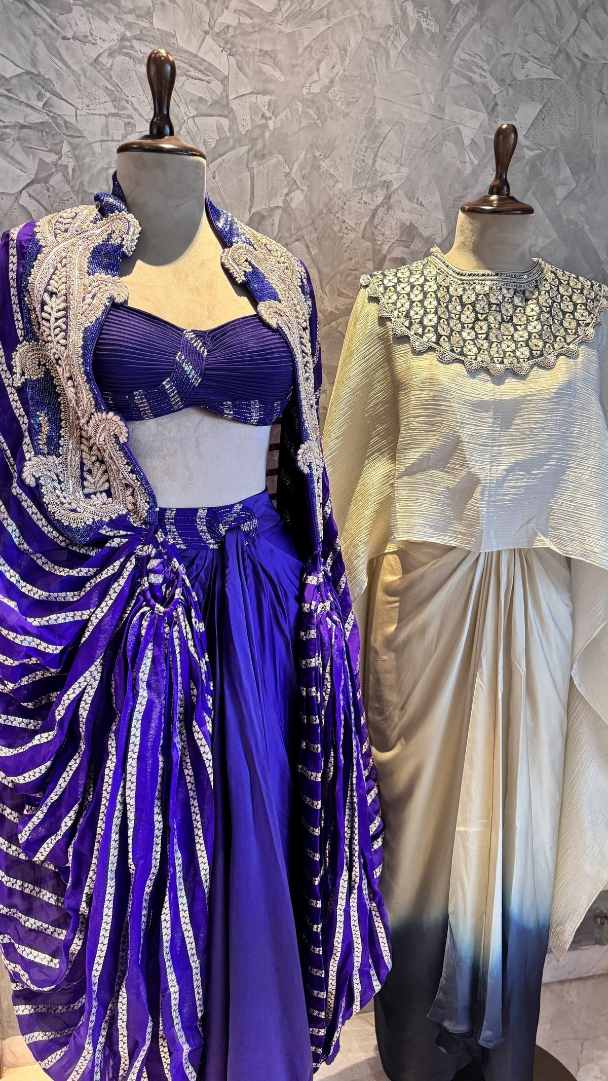 Indigo Empress Striped Purple Cape Set , with Blouse and Draped Dhoti skirt
