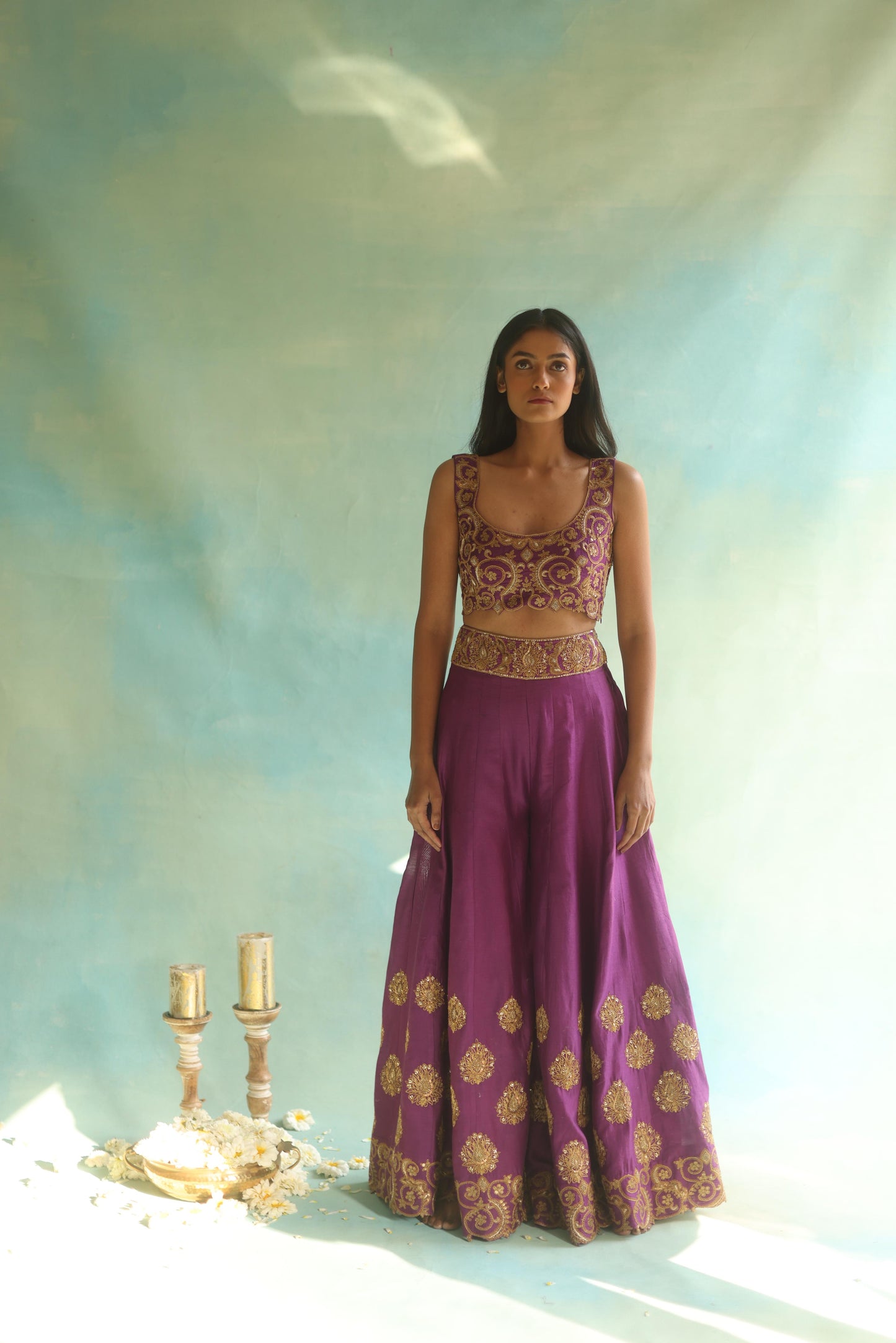 Purple Paisley Cape and Sharara Pants Set