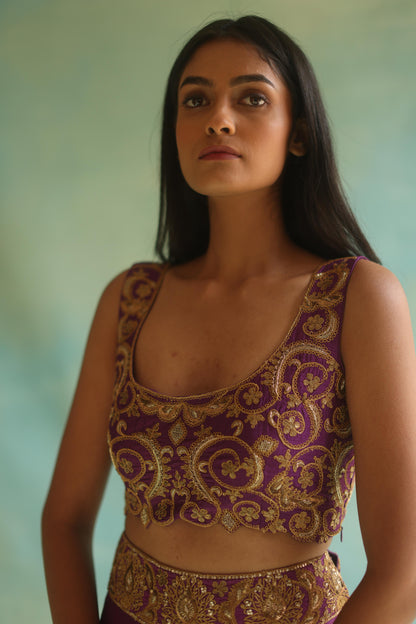 Purple Paisley Cape and Sharara Pants Set