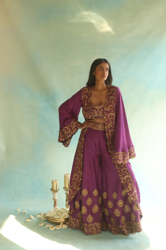 Purple Paisley Cape and Sharara Pants Set