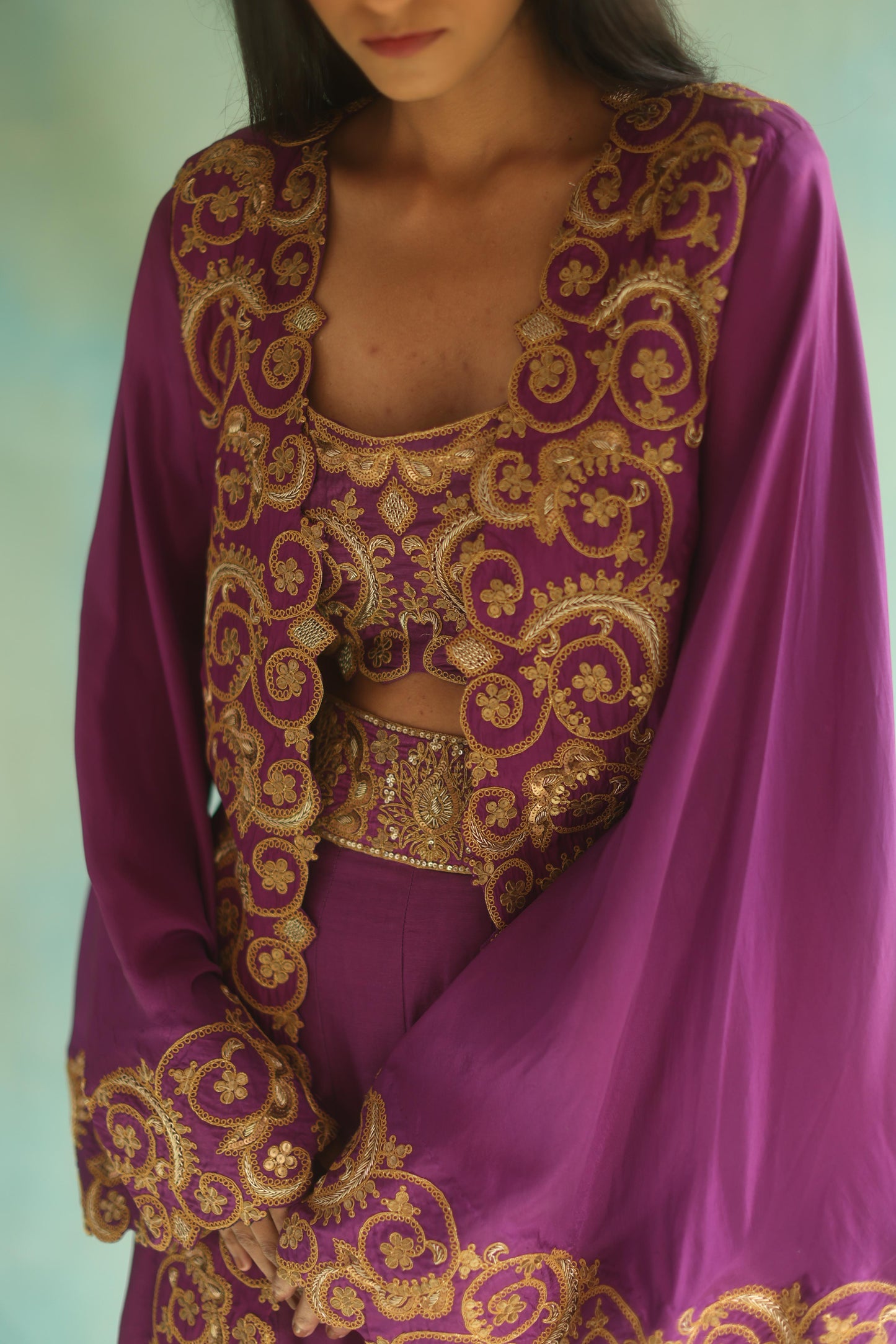Purple Paisley Cape and Sharara Pants Set