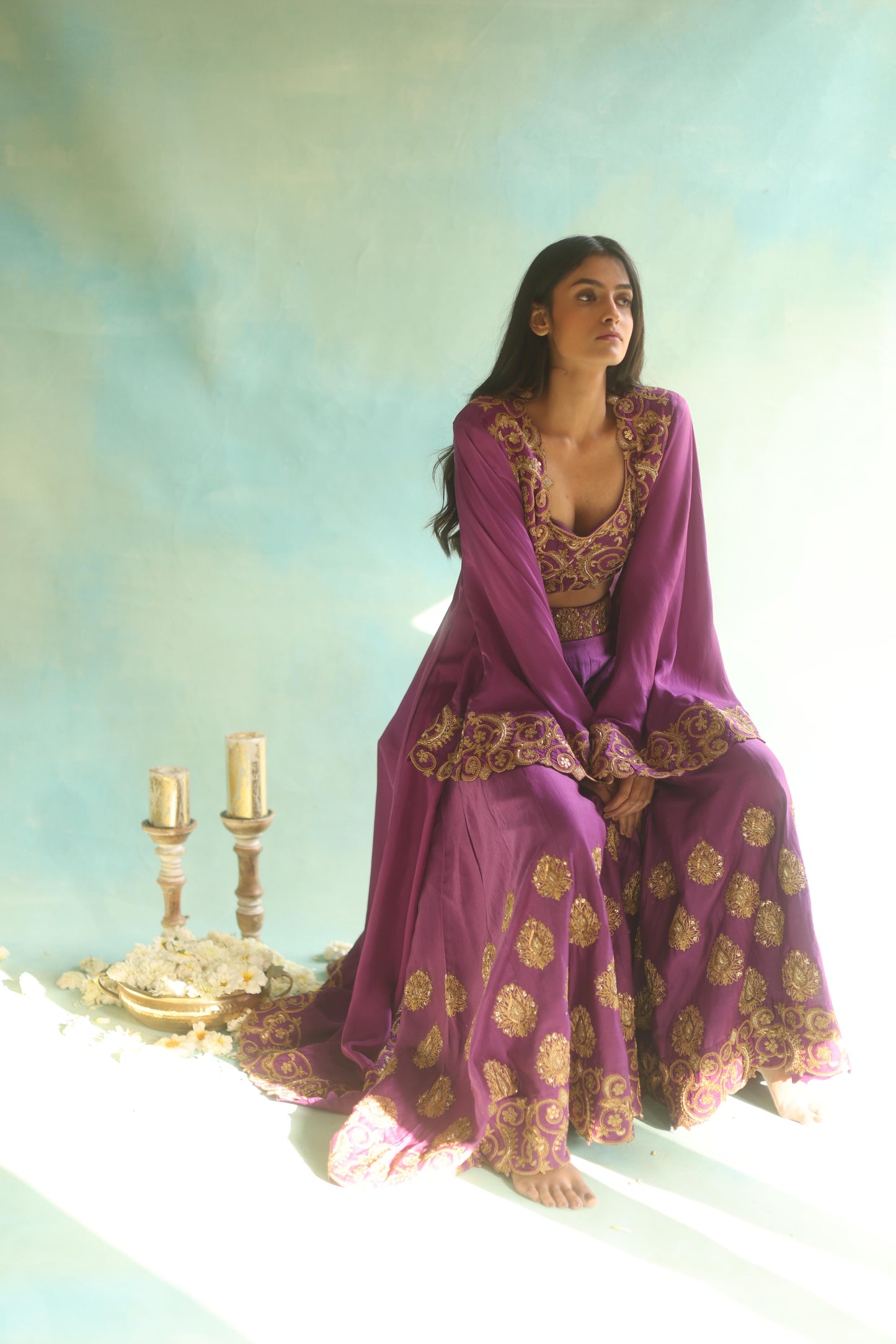 Purple Paisley Cape and Sharara Pants Set