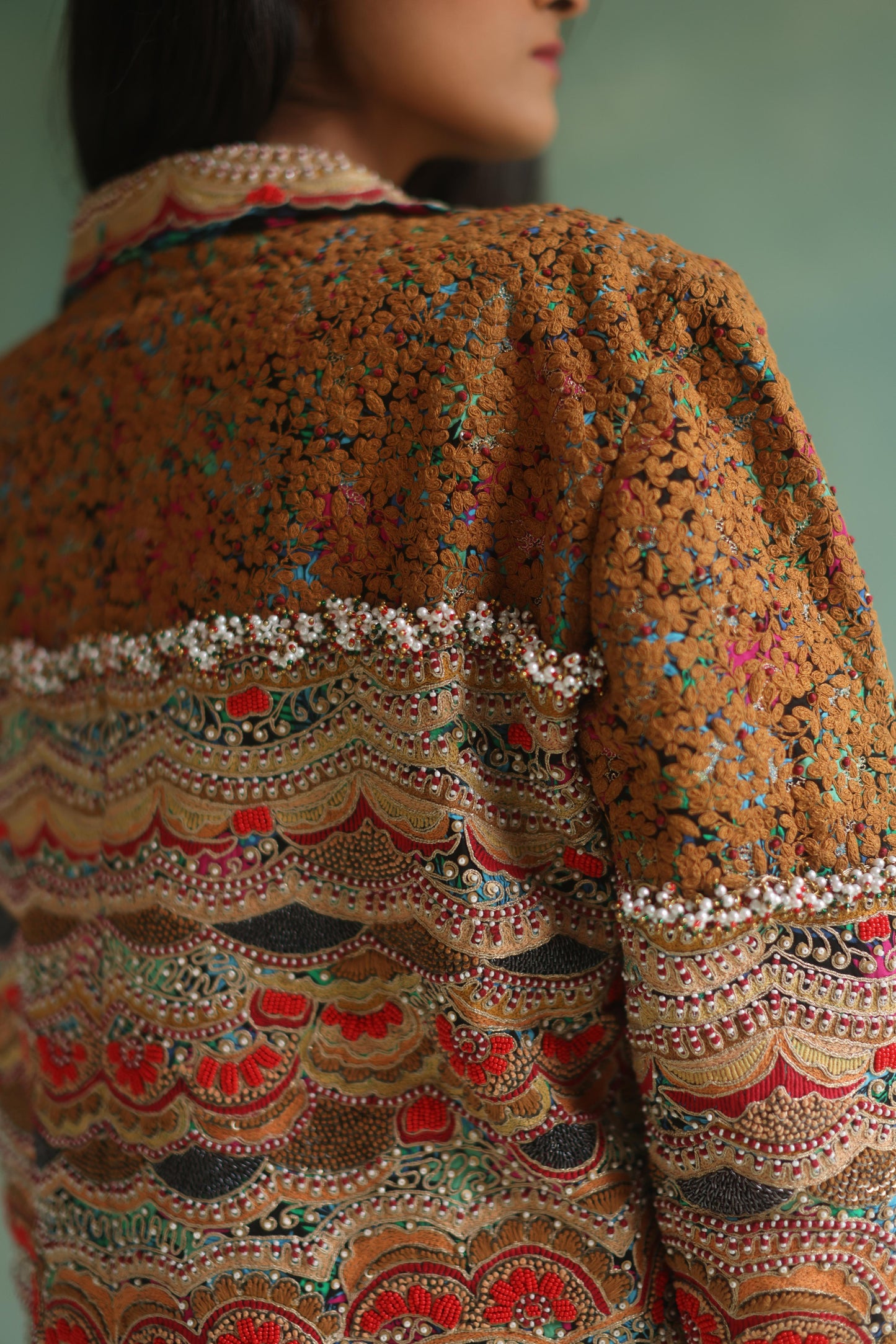 Multi-Colour Blazer and Black Dhoti Skirt Set