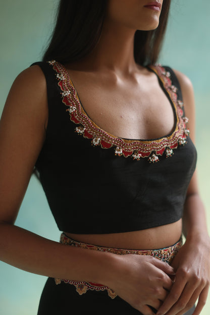 Multi-Colour Blazer and Black Dhoti Skirt Set