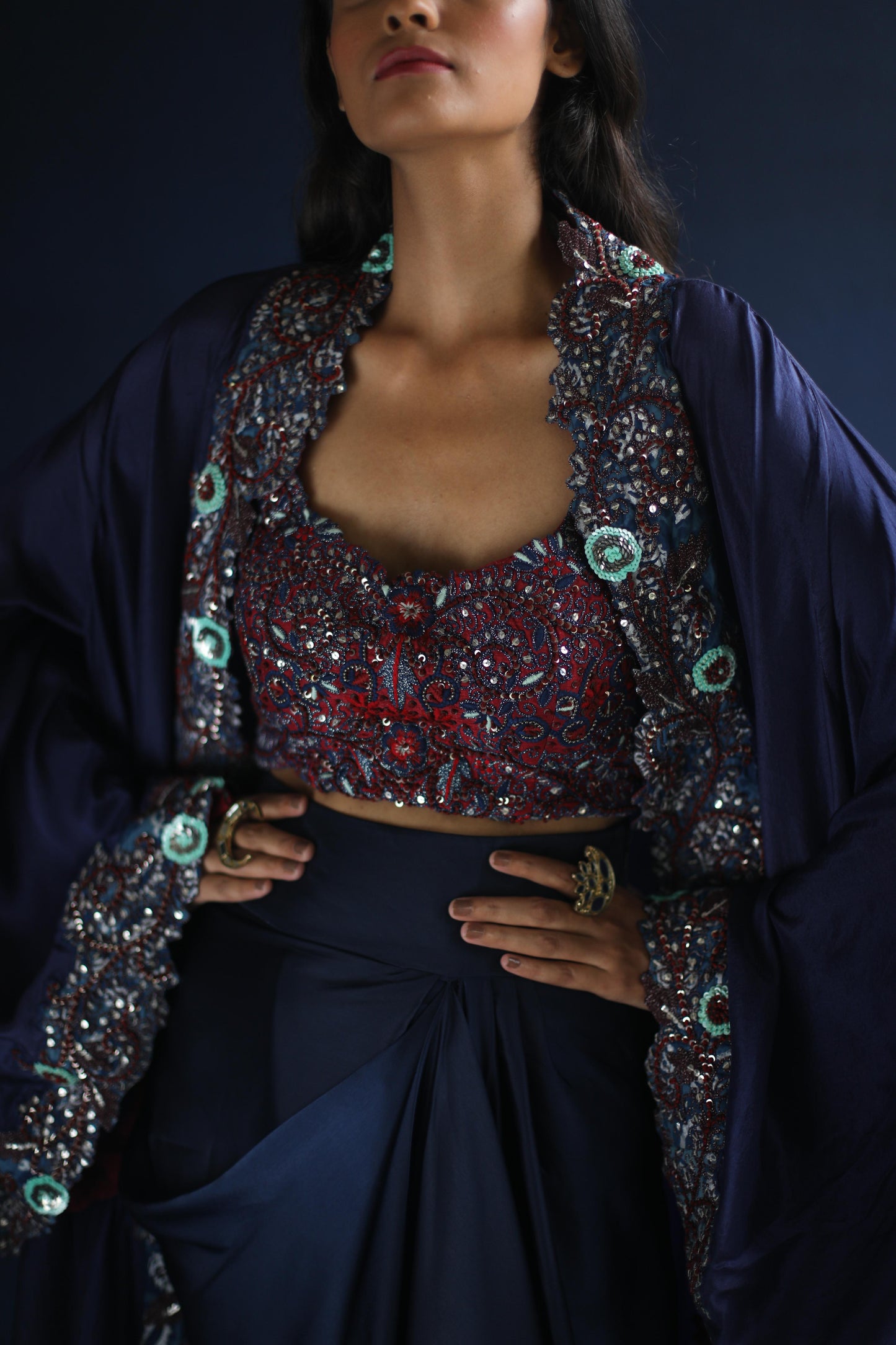 Navy Abaya Cape and Drape Skirt Set