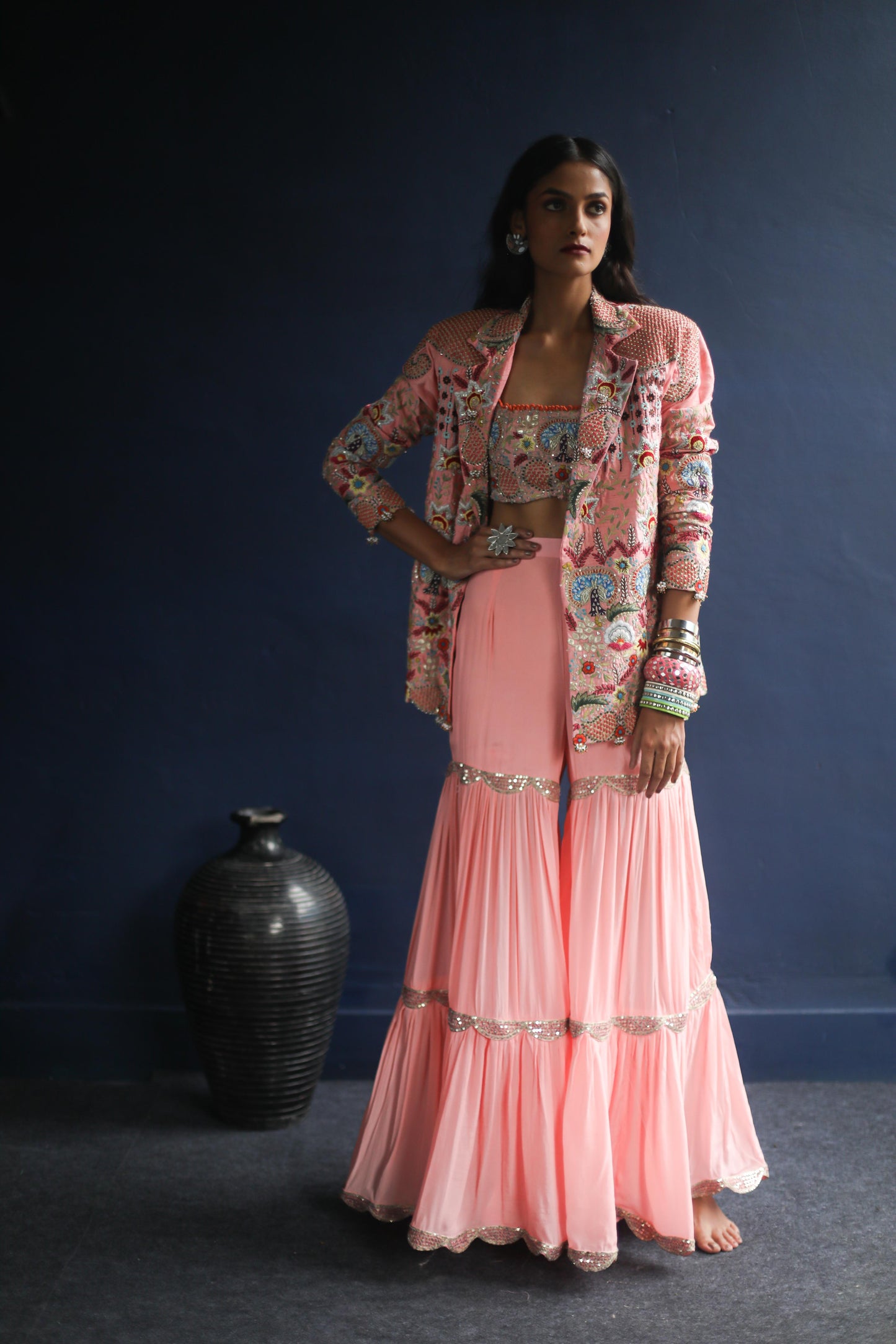 Pink Power Blazer and Sharara Set