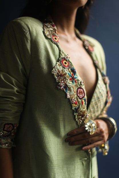 Dusty-Green Blazer and Sharara Pants Set