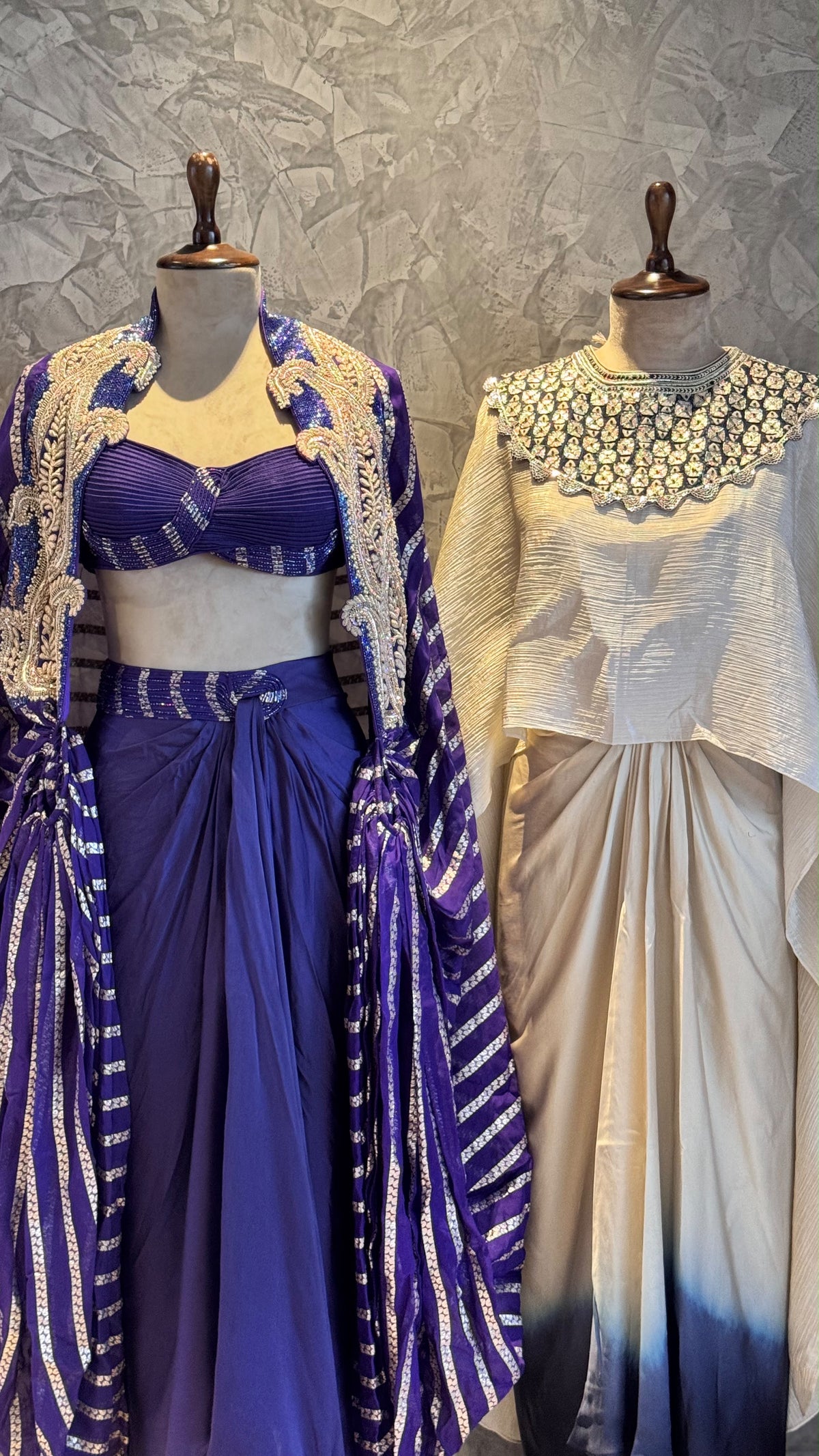 Indigo Empress Striped Purple Cape Set , with Blouse and Draped Dhoti skirt