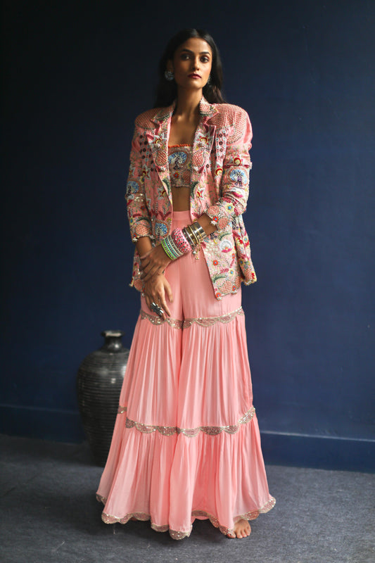 Pink Power Blazer and Sharara Set