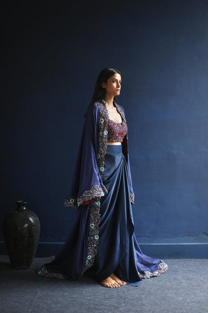 Navy Abaya Cape and Drape Skirt Set