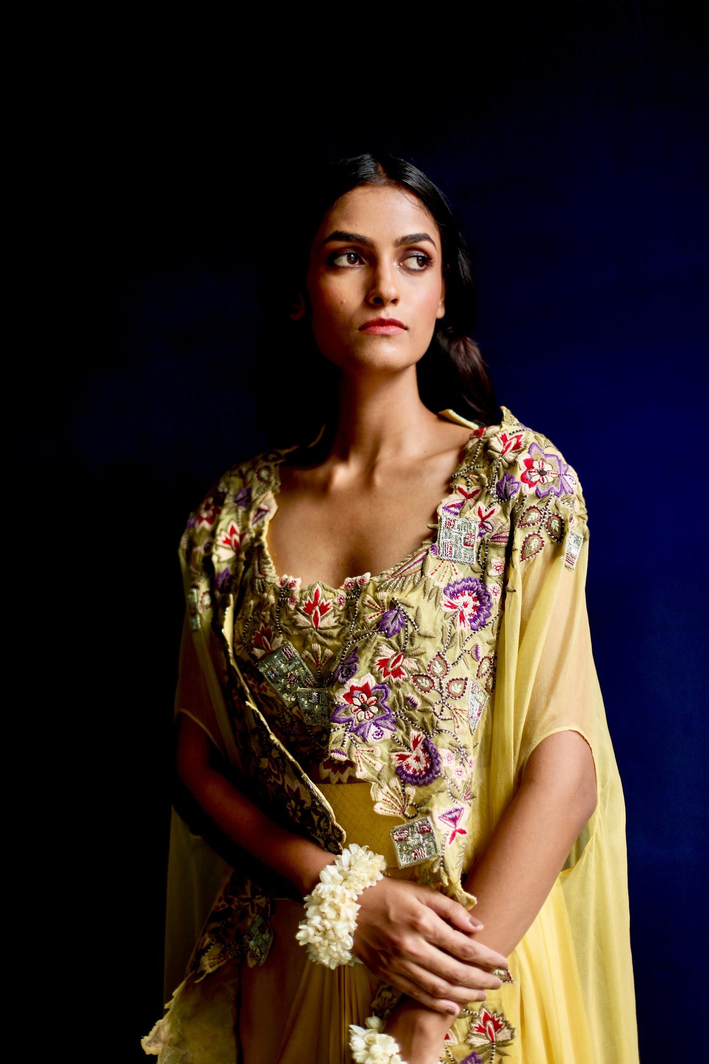 Sunshine Floral Cape and Dhoti Skirt Set