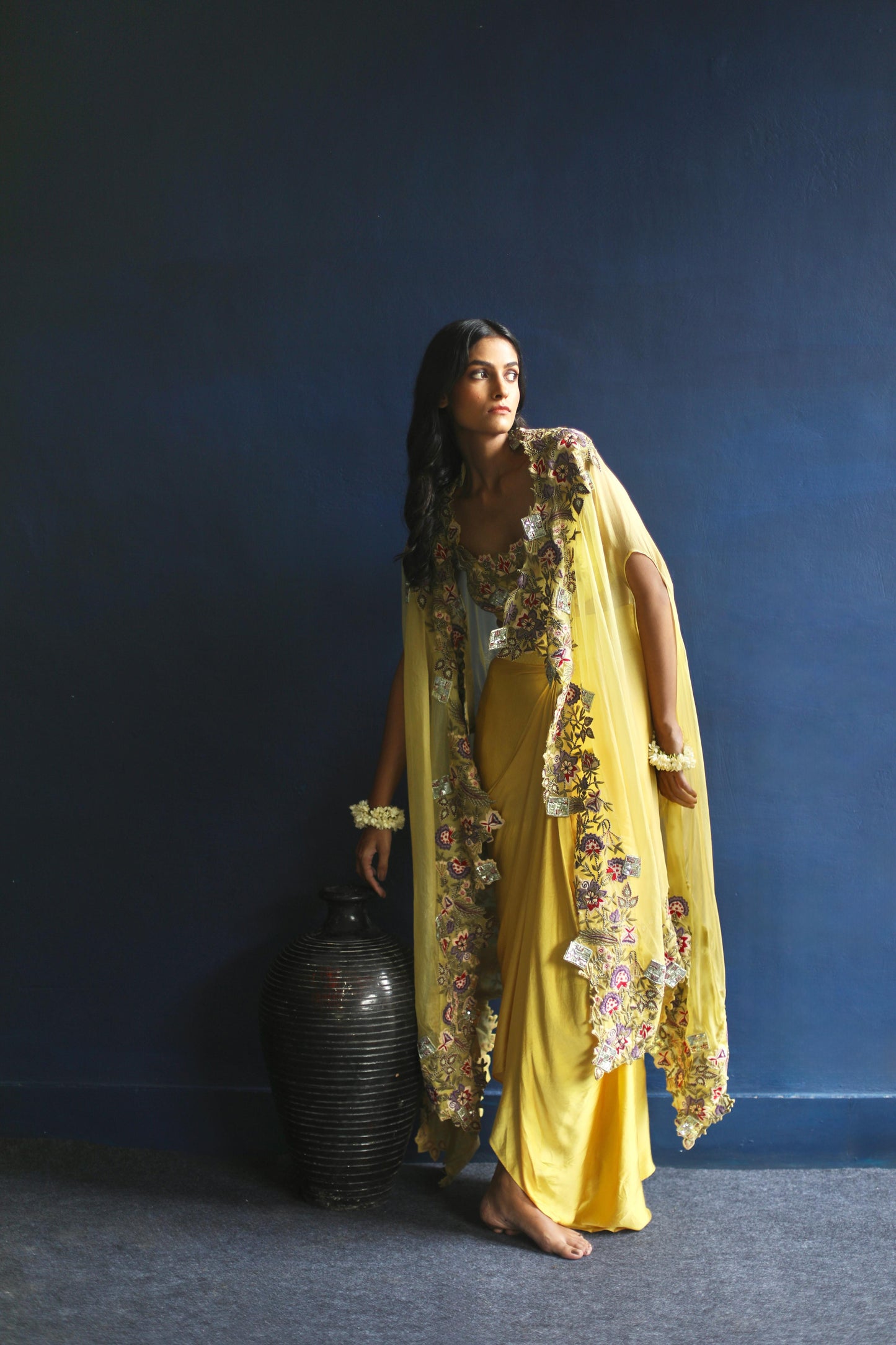 Sunshine Floral Cape and Dhoti Skirt Set