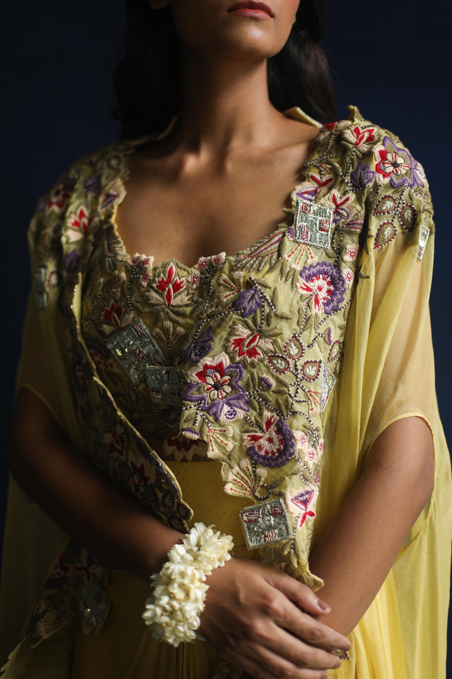 Sunshine Floral Cape and Dhoti Skirt Set