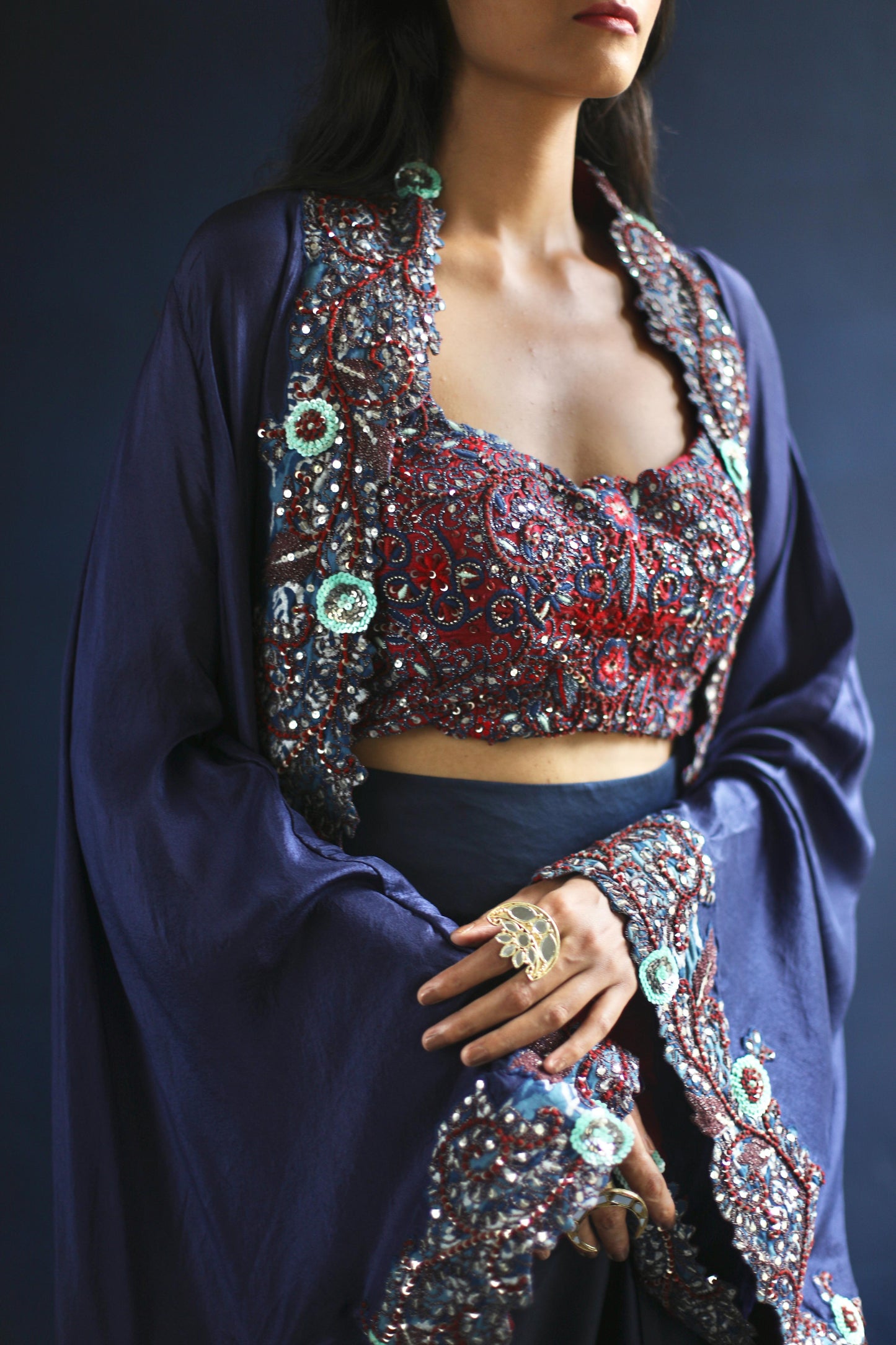 Navy Abaya Cape and Drape Skirt Set