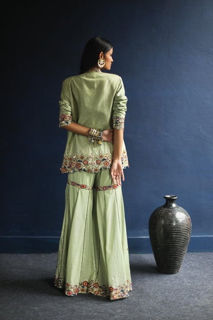 Dusty-Green Blazer and Sharara Pants Set