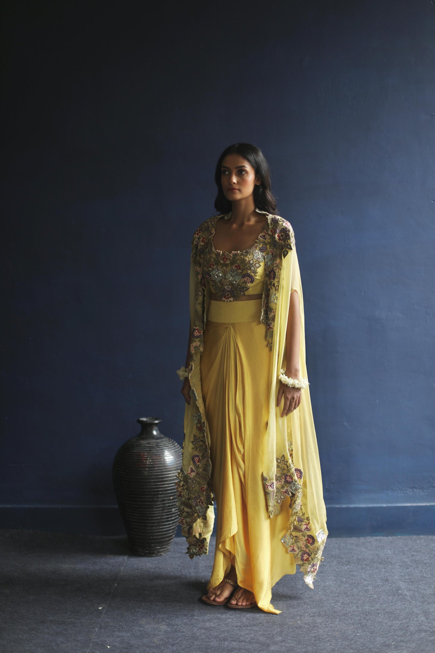 Sunshine Floral Cape and Dhoti Skirt Set