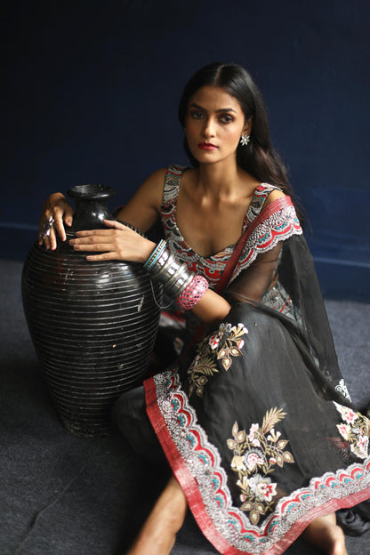 Black Devi Cape and Dhoti Skirt Set