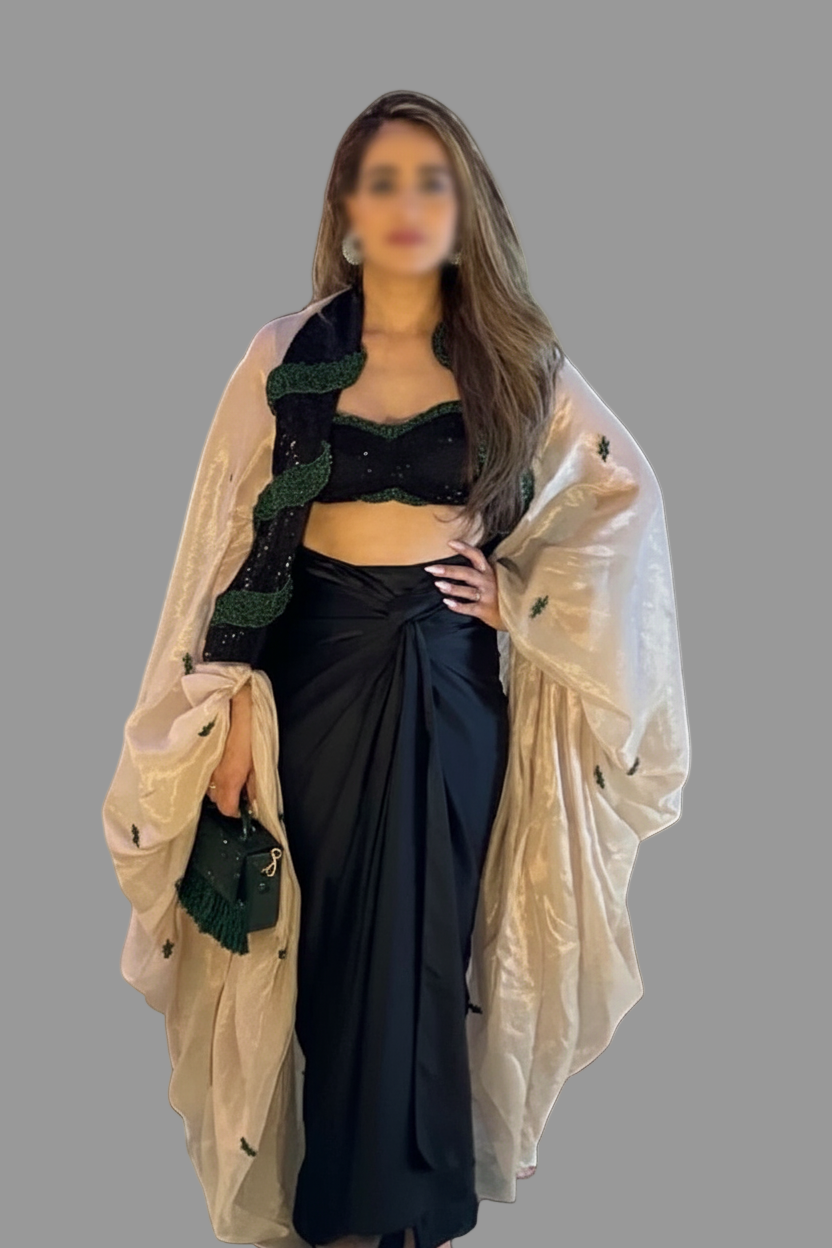 Tissue Cape and Dark-Green Dhoti Set