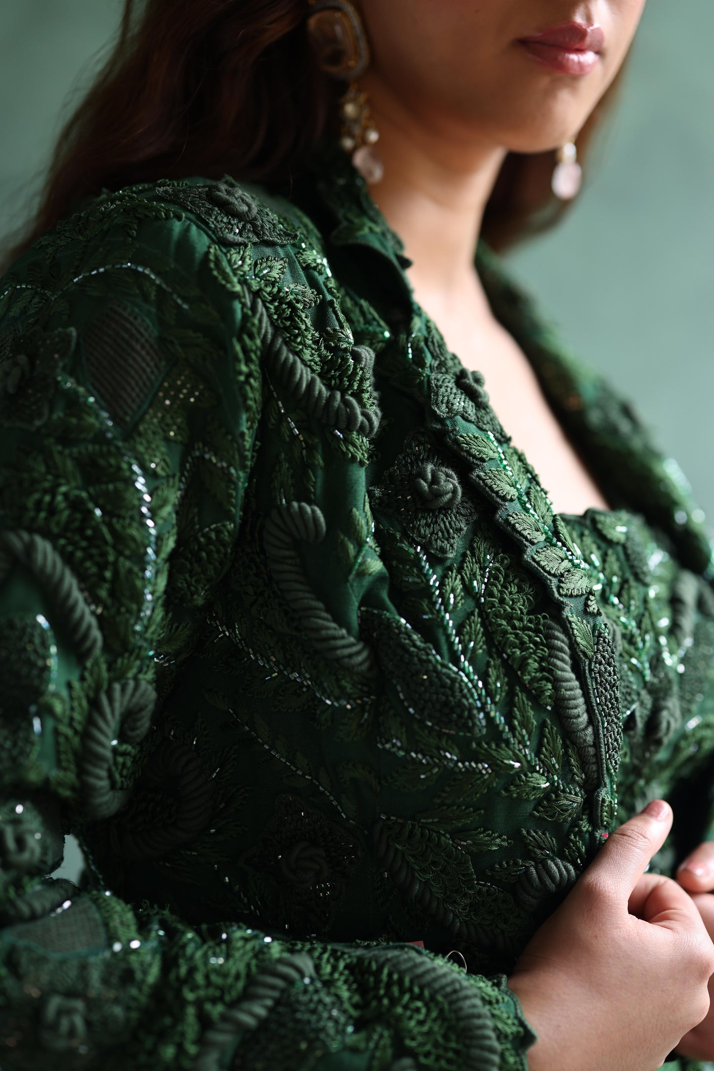 Dark-Green Blazer and Dhoti Skirt Set