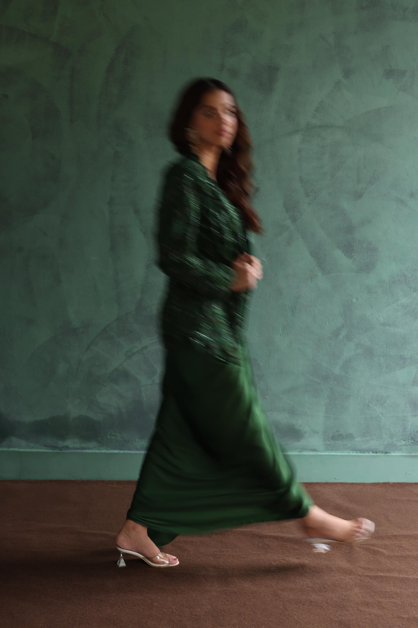 Dark-Green Blazer and Dhoti Skirt Set