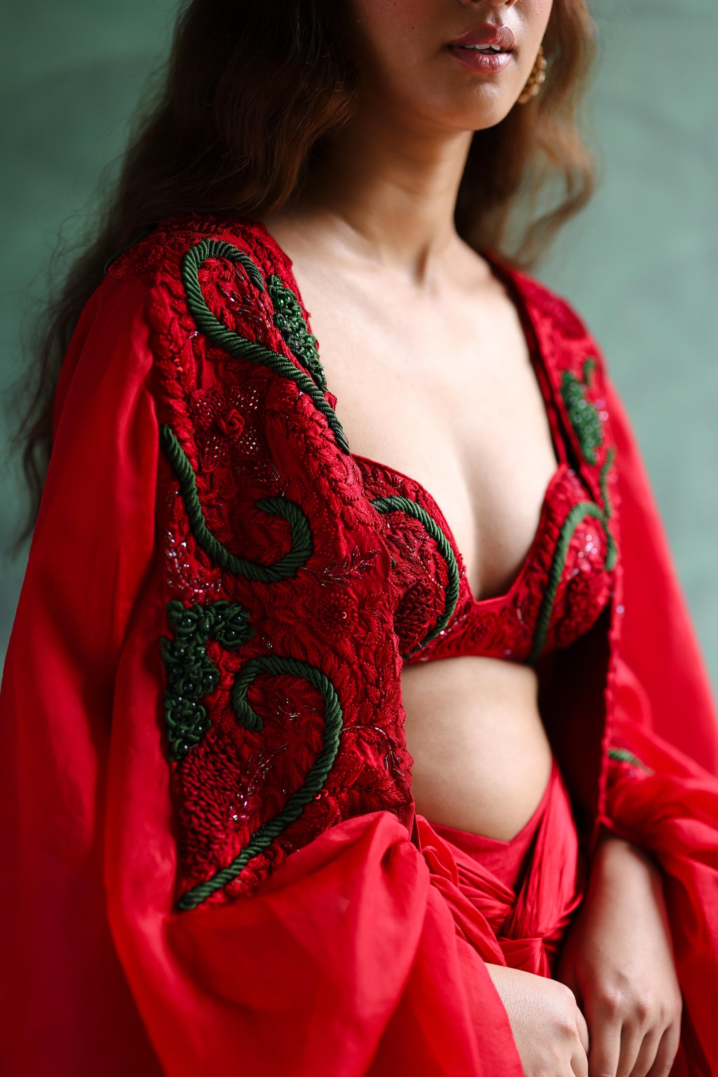 Scarlet Red Cape and Drape Skirt Set