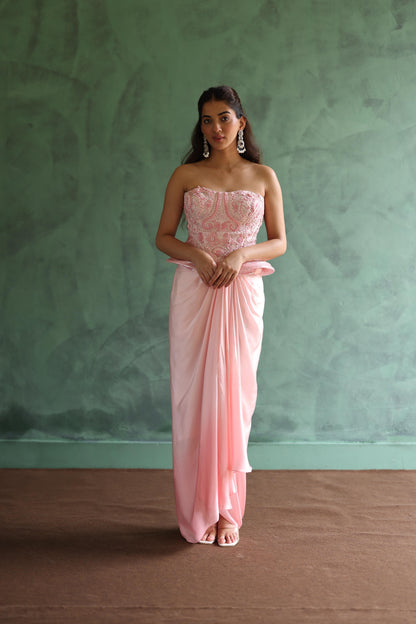 Pink Corset and Drape Skirt Set