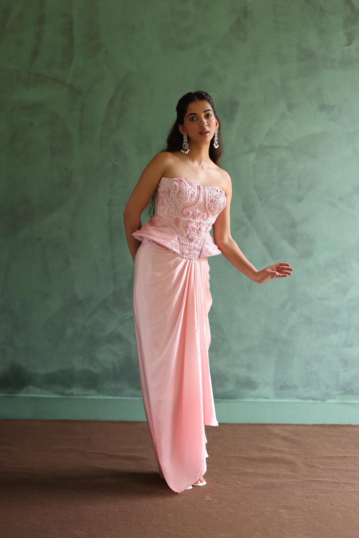 Pink Corset and Drape Skirt Set
