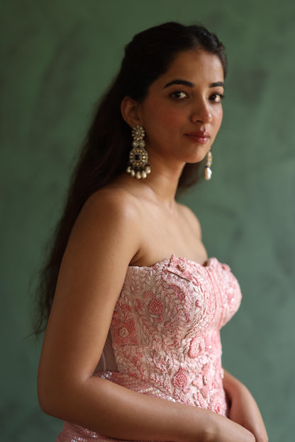 Pink Corset and Drape Skirt Set