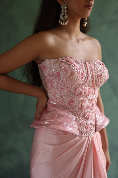 Pink Corset and Drape Skirt Set