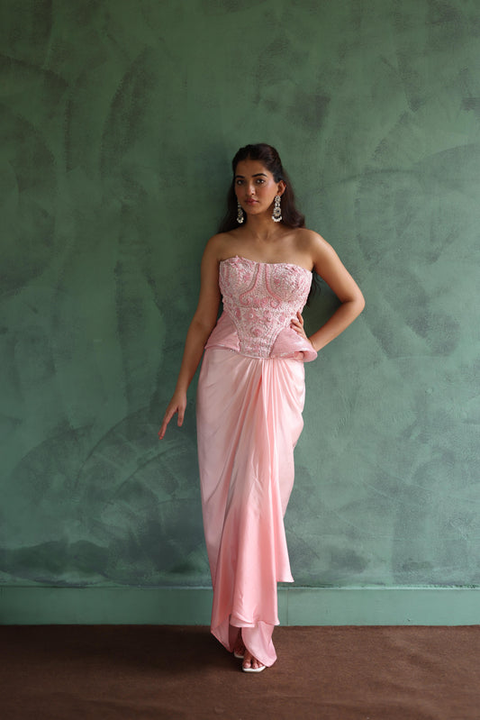 Pink Corset and Drape Skirt Set