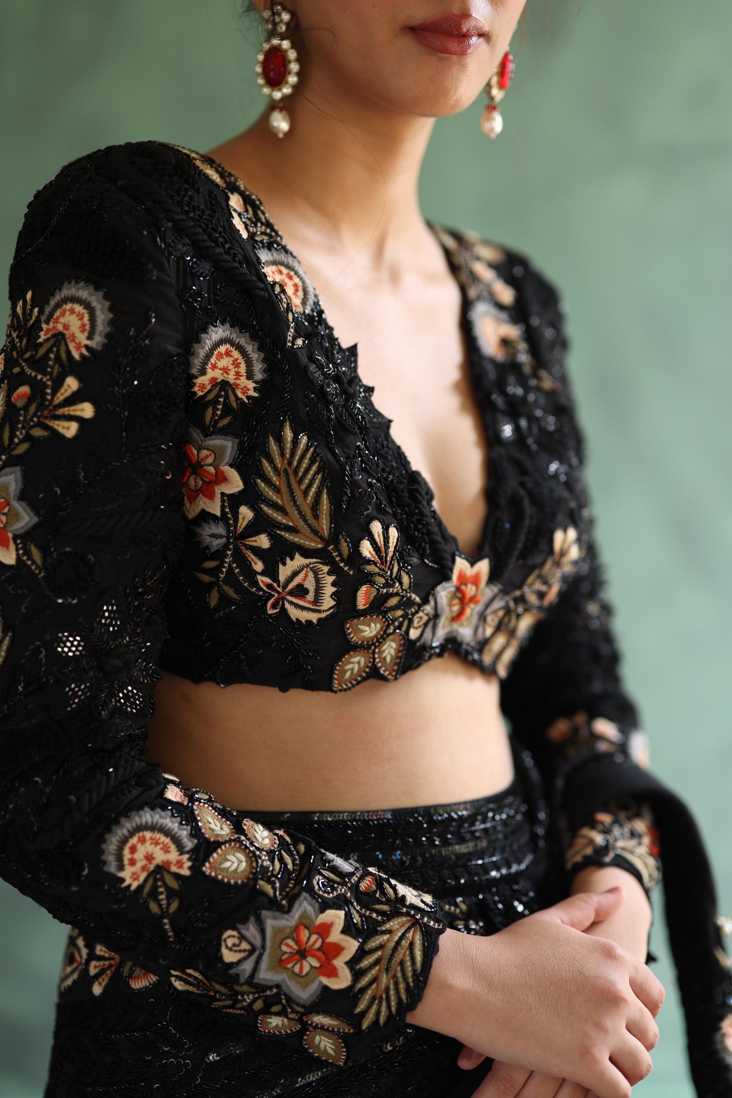 Black Drape Saree Lehenga Set