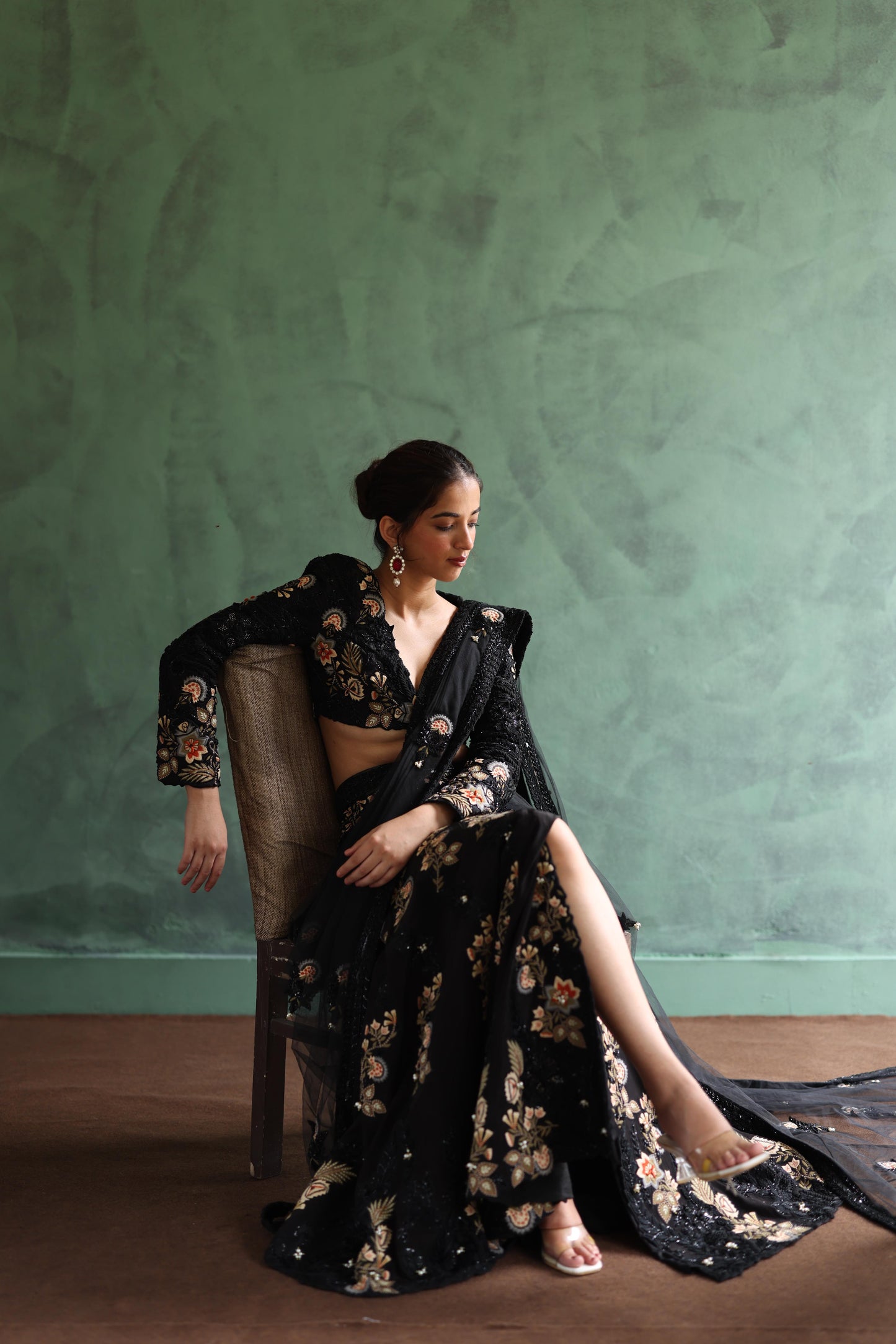 Black Drape Saree Lehenga Set