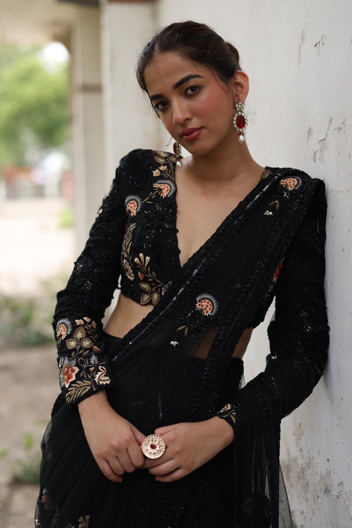 Black Drape Saree Lehenga Set