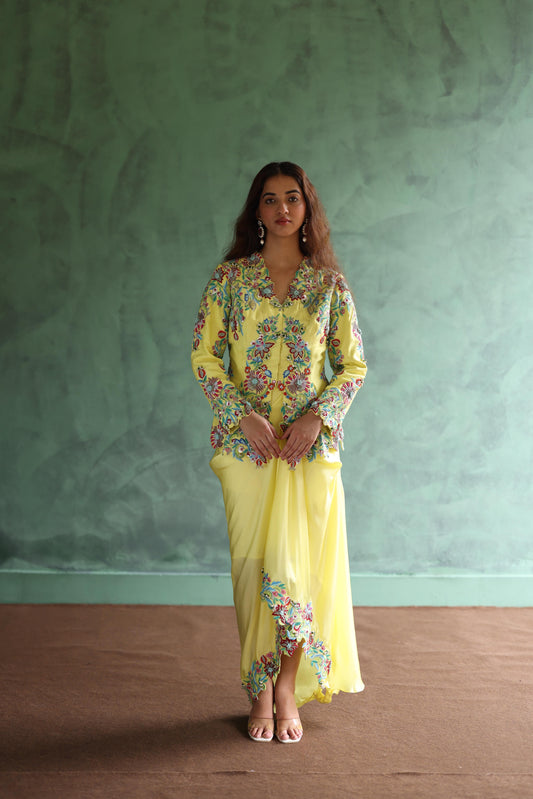 Lime Peplum Jacket and Drape Skirt Set