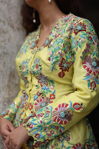 Lime Peplum Jacket and Drape Skirt Set