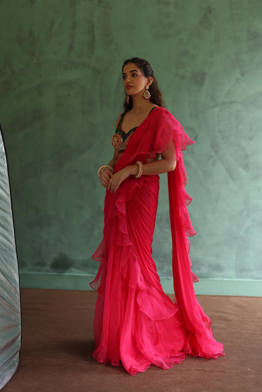 Fuchsia Saree Set