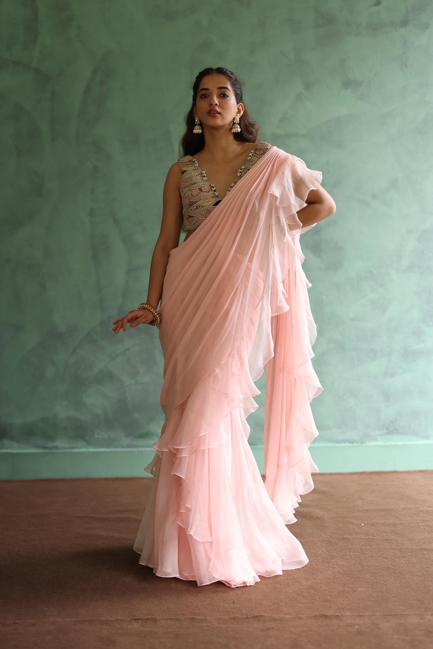 Baby-Pink Saree Set