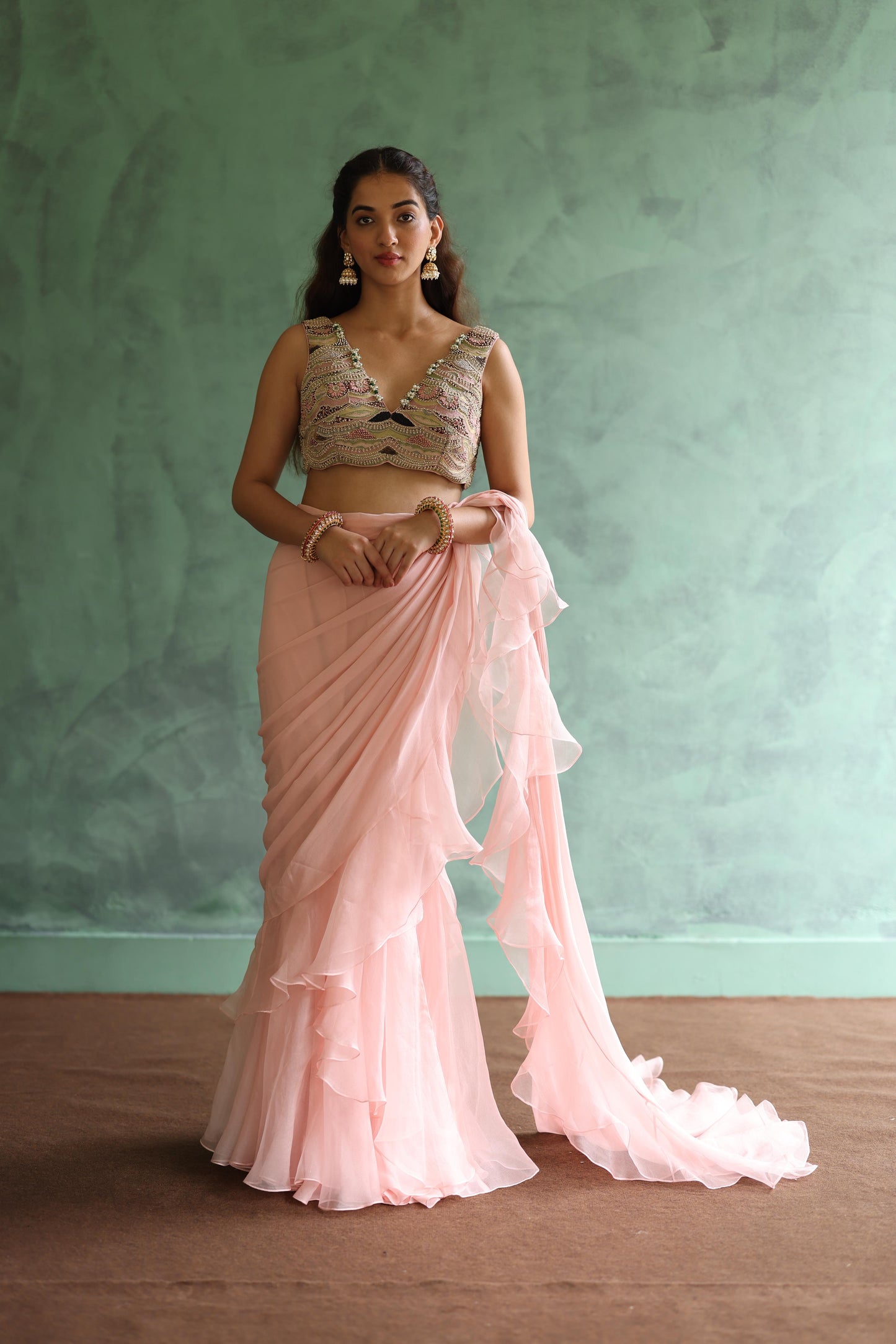 Baby-Pink Saree Set