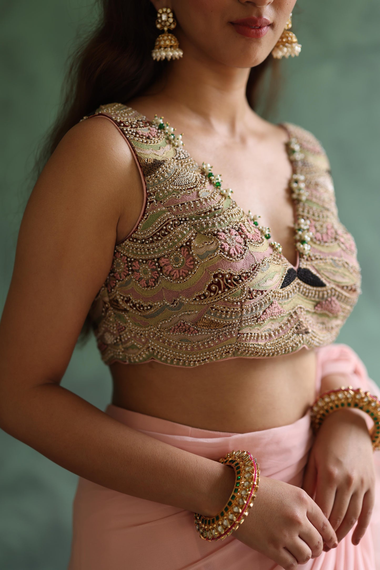 Baby-Pink Saree Set