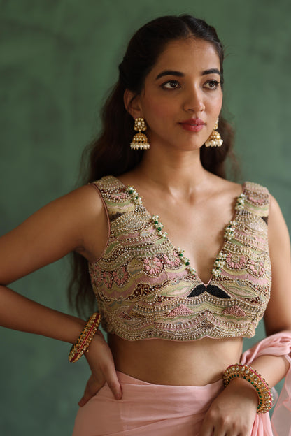 Baby-Pink Saree Set
